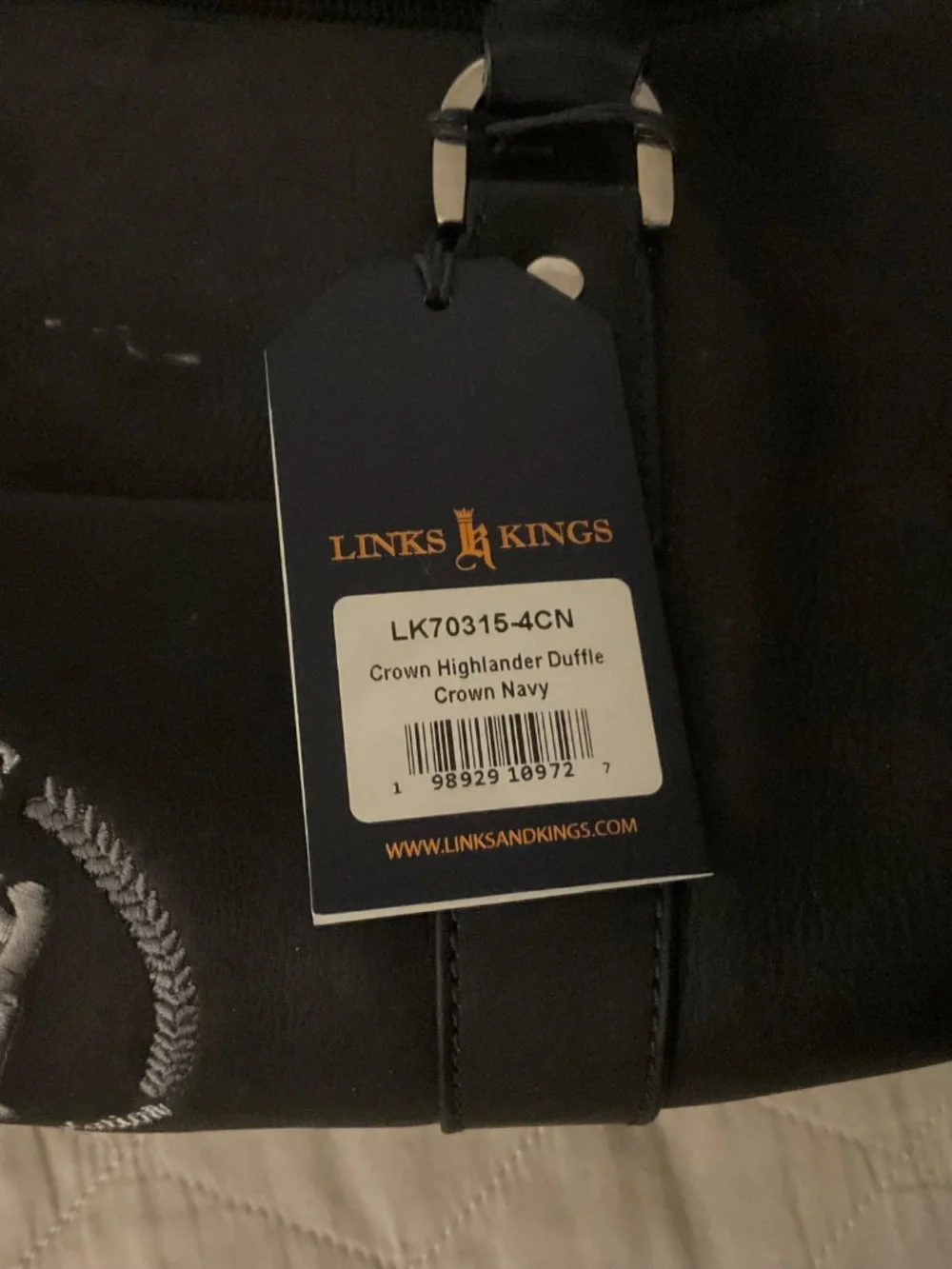 Links & Kings Crown Highlander Golf Duffle Bag Navy Blue Leather LK70315-4CN NWT